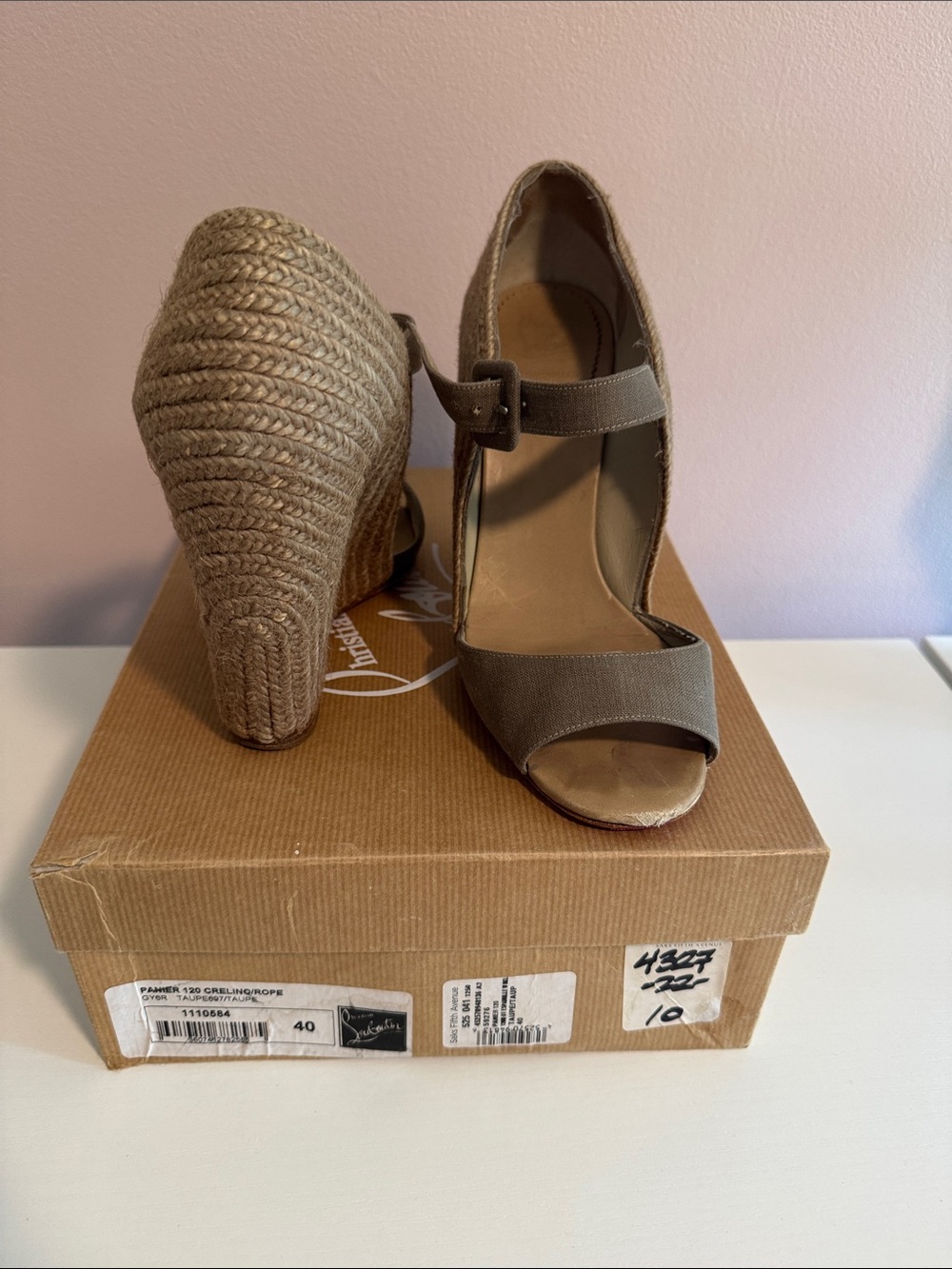 Louboutin Wedge Espadrille Sandals in Taupe - Women’s Open Toe Wedges